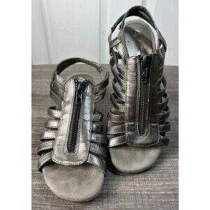 Aerosoles Sandals A2 Heelrest Size 5.5 M Pewter Metallic Yetaway Zip Top Easy On